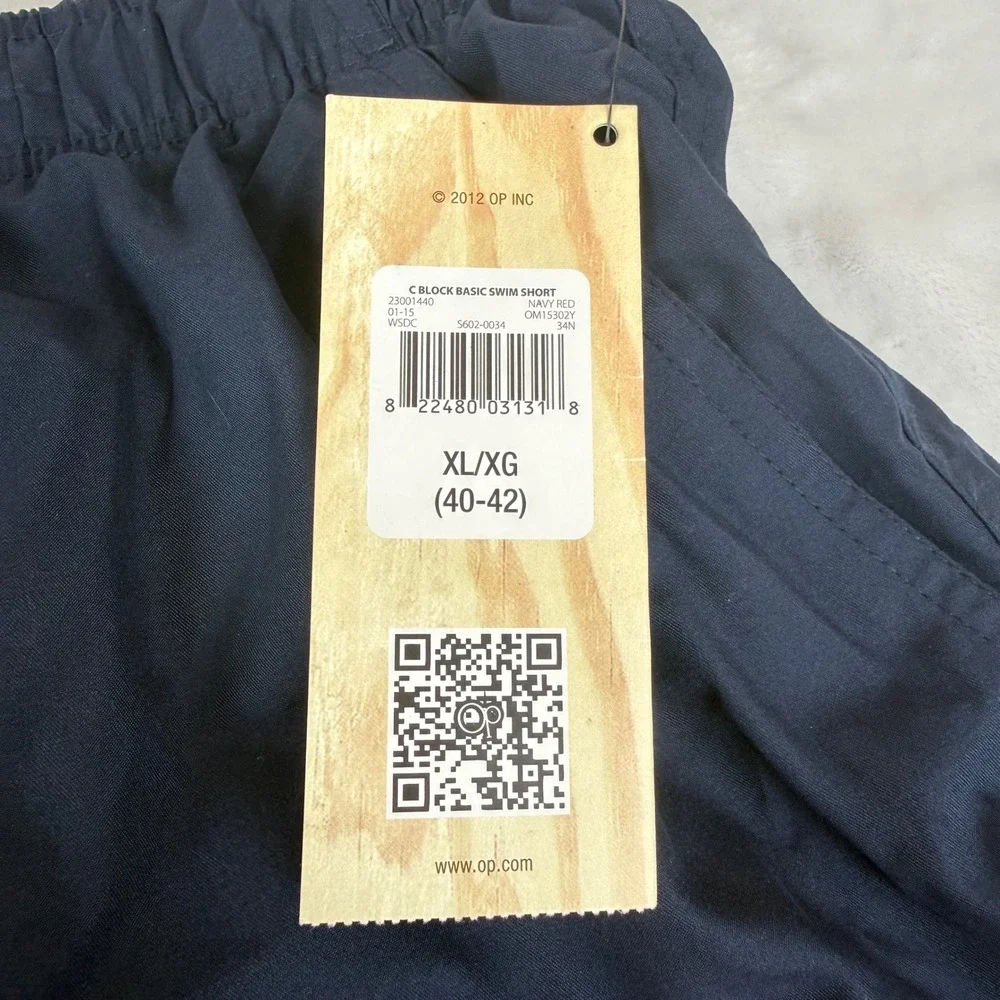 Ocean Pacific OP Mens C Block Basic Swim Short Navy Blue Red XL 40-42 New NWT